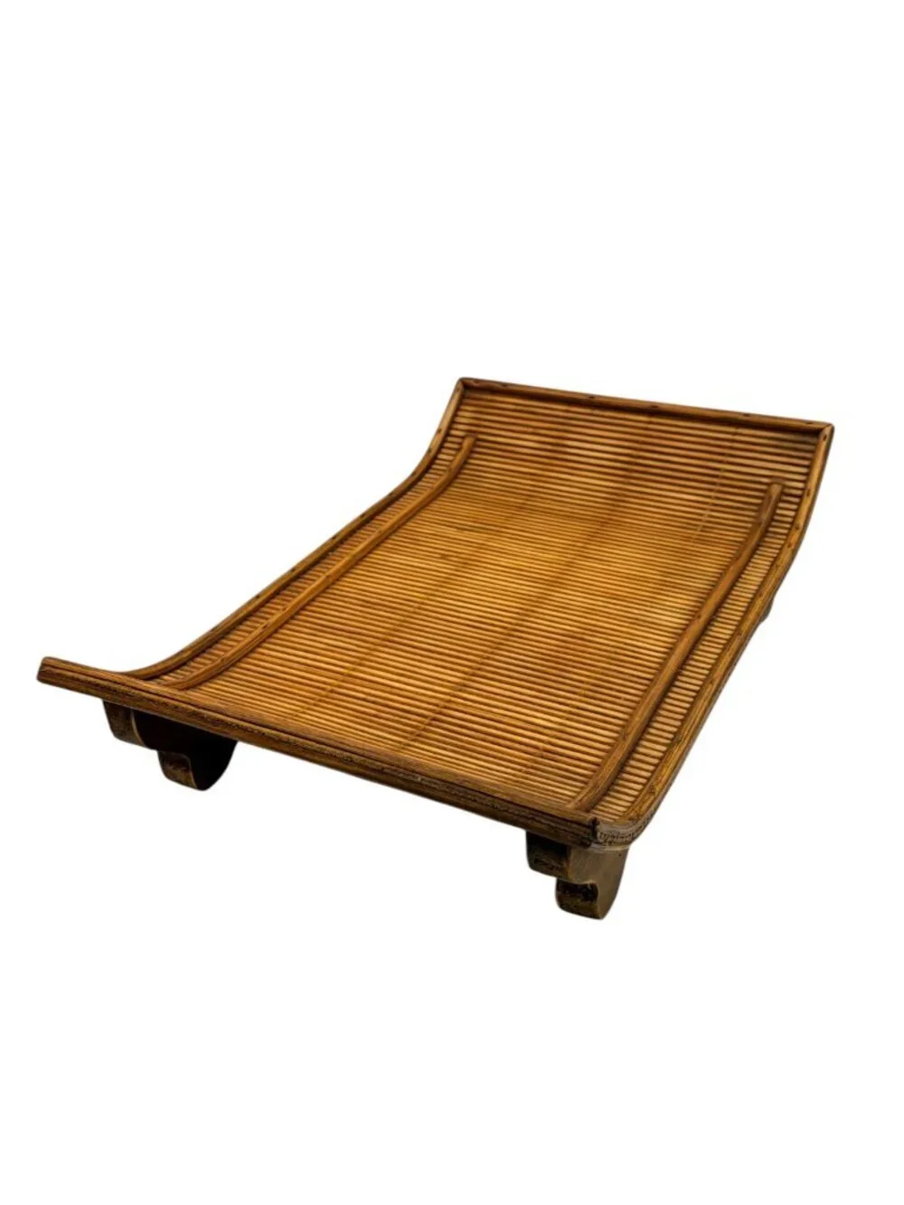 Pier 1 Vintage Bamboo Rattan Curved Serving Tray Scroll Shape Wicker 15”